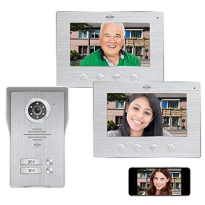 Immagine di ELRO DV477IP2 Videocitofono IP WiFi 2 Famiglie Schermo 2X 7 Pollici Color Night Visione dal Vivo e Comunicazione Tramite App, Alluminio Spazzolato, Appartamenti