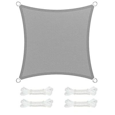 Immagine di SONGMICS Vela Parasole 2 x m, Tenda da Sole in Tessuto HDPE, Permeabile all&#039;Aria e all&#039;Acqua, per Terrazza, Giardino, Balcone, Campeggio, Quadrata, Concava, Corde Grigio Chiaro GSS22QY