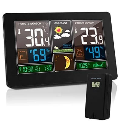 Immagine di Stazione Meteorologica con Wireless Sensore, Orologio Termometro Ambiente Digitale Temperatura e umidità Interno Esterno Schermo LCD, Sensore Igrometro,Orologio, Datario