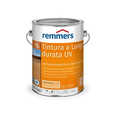 Immagine di Remmers Vernice trasparente per protezione duratura dai raggi UV incolore UV+, 2,5 litri, protettivo a base di solvente legno all&#039;esterno, elevata anche nelle tonalità chiare e anti blocking