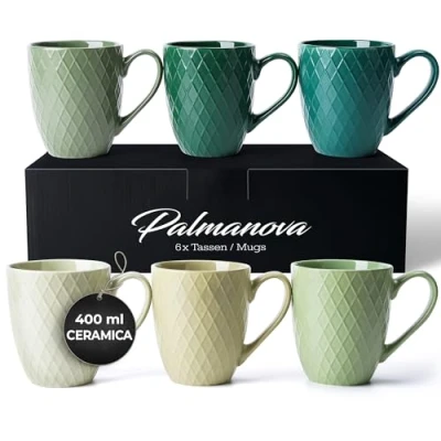 Immagine di MIAMIO 6 x 400 ml Set di tazze da caffè Tazza moderna in ceramica grande Collezione Palmanova (Verde)