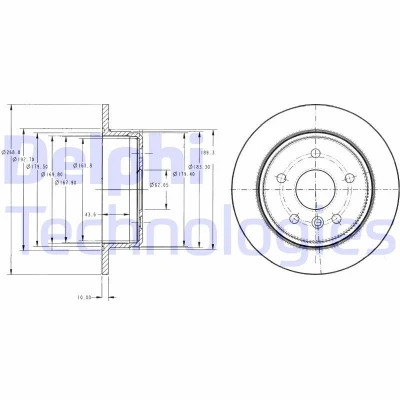 Immagine di DELPHI BG3178 Disco freno 269 10 5 pieno Oleato non trattato senza cuscinetto ruota, anello sensore ABS