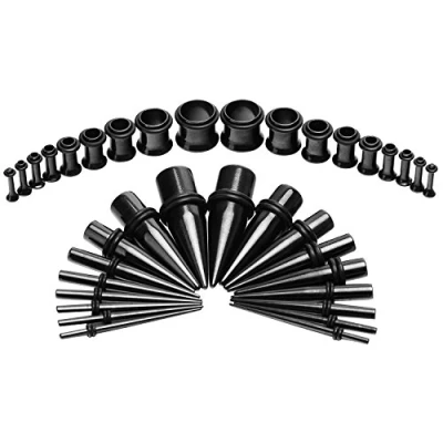 Immagine di Vcmart 1 Set Dilatatore Lobo Piercing Orecchio Plug Tunnel e Estensione Dilatatori Taper 14G 00G Colore Nero 18 Paia