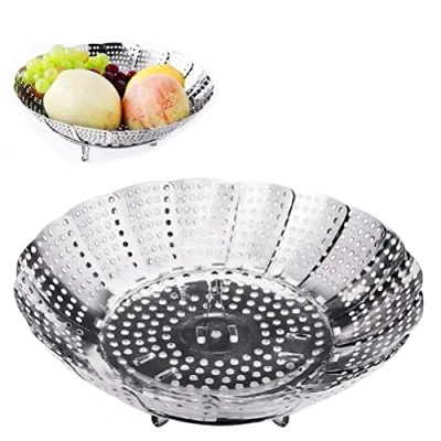 Immagine di AOMIG Cestello per Cuocere Verdure a Vapore, Cucina Cestino Vapore Pieghevole, Cottura in Acciaio Inossidabile Della Maglia, Argento