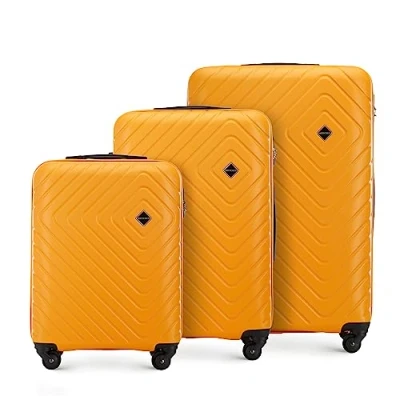 Immagine di WITTCHEN Cube line Set di 3 valigie in ABS con Goffratura Geometrica 4 Ruote Manico telescopico Serratura a combinazione Taglia (S+M+L) Arancione