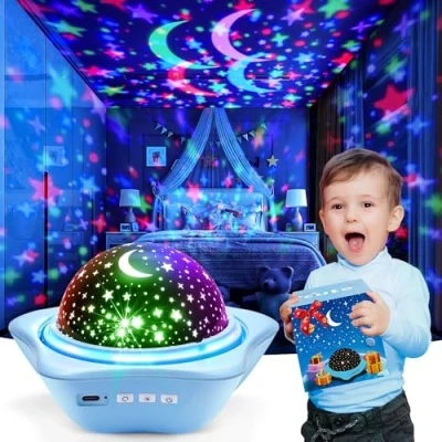 Immagine di One Fire [Caja de Regalo] Proiettore Stelle Soffitto, 90 Modalità Luce Notturna Bambini, 6 Film 360 Lampada Proiettore, Ricaricabile Soffitto Regalo Battesimo Bambina