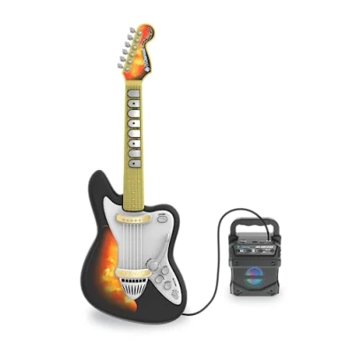 Immagine di Cefa Toys Chitarra elettrica con amplificatore Jam Hero, 4 tipi di chitarra, acustica, Stratocaster, Telecaster e metallo, include luce, cinturino, Bluetooth ingresso audio
