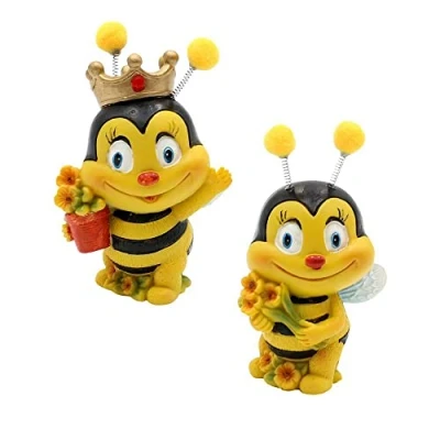 Immagine di Dekohelden24 Set di 2 statuette decorative con fiori, decorazione da giardino, in poliresina, dimensioni: 5 x 9 cm (L P A)