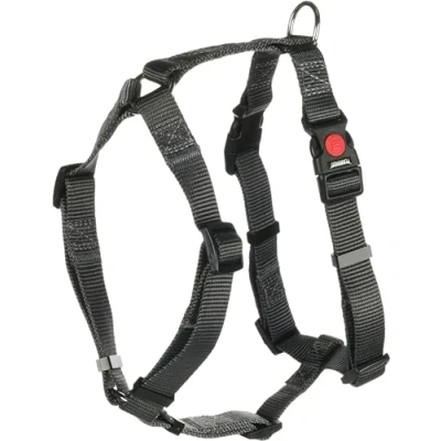 Immagine di Flamingo Pettorina per cani H Ziggi Grigio scuro M 45 65 cm 20 mm regolabile in continuo con anello legare un guinzaglio fibbia a clic e pulsante di sicurezza