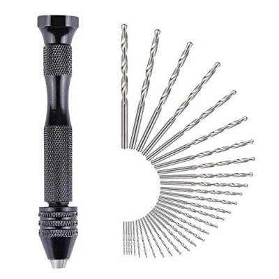 Immagine di Trapano a Mano Modellismo Mini con 30 Pezzi Twist Drill Punte Elicoidali Precision 0,3 3.0mm per Foratura Fai da te (31 Pezzi)