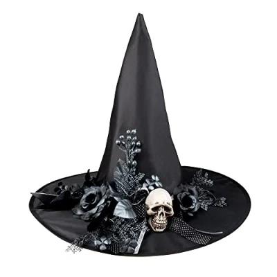 Immagine di Cappello Strega Skulla con fiori e teschio