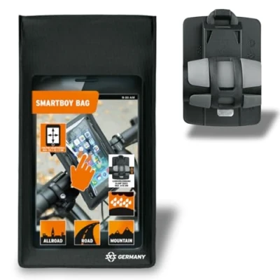 Immagine di SKS Germany SMARTBOY Porta Cellulare con Borsa Idrorepellente (Montaggio Senza Attrezzi, per manubri di Biciclette o carrozzine, Pellicola Trasparente, Tasto Home Compatibile Il Touchscreen)