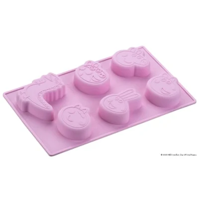 Immagine di Dr. Oetker Stampo per 6 mini tortine Peppa Pig &amp; friends, materiale in silicone, resistente a temperature da 40 C fino 230 C, lavabile lavastoviglie, dimensione 29 x 17,5 2,5 cm
