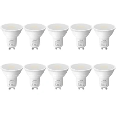 Immagine di Lepro Lampadine LED GU10 4.5W, Faretto (Equivalenti a 50W) Luce Bianco Freddo 6500K 345 Lumen, Angolo del Fascio di 100, Lampadina Nessun Sfarfallio Non Dimmerabili Confezione da 10