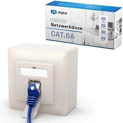Immagine di hb digital 1 Presa di rete CAT 6a per CAT.8 CAT.7 CAT.6A CAT.6 A CAT.5 cavo installazione con porta RJ45 dati universale EIA/TIA 568A&amp;B 8P8C Gigabit Ethernet RAL9010, bianco puro
