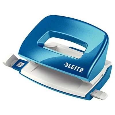 Immagine di Leitz Mini Perforatore, Capacità fino a 10 Fogli, Barra di Selezione del Formato, Metallo, Gamma WOW, Box, Blu