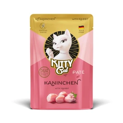 Immagine di KITTY Cat Paté Conigli, 6 x 85 g, Cibo umido per gatti, senza cereali, con taurina, olio di salmone e cozze labbra verdi, mangime completo ad alto contenuto carne, Made in Germany