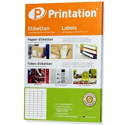 Immagine di Printation Etichette autoadesive 38,1 x 21,2 mm 650 Adesive A4 per Stampante 38,1x21,2 10 Fogli 65 Foglio 5x13, Bianco Universali/Etichette Indirizzi