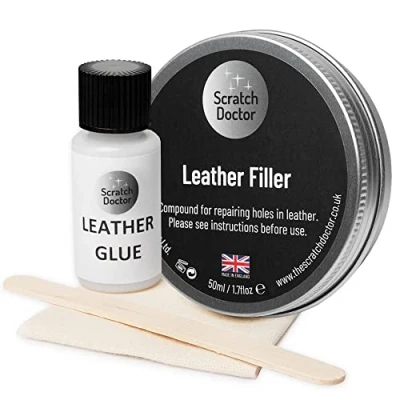 Immagine di Scratch Doctor Kit di colla e riempitore in pelle, per riparare lacrime, strappi, graffi, fori su mobili divani, sedie, seggiolini auto (nero, 50 ml)