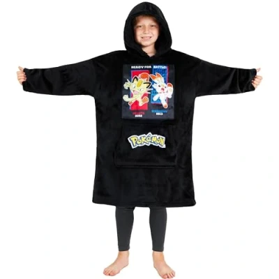 Immagine di Pokemon Felpa Cappuccio Oversize con Foderato in Sherpa Ragazzo (Miao Nero/Scorbunny)