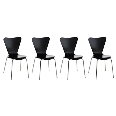 Immagine di CLP Set 4 Sedie Impilabili Calisto in Legno E Metallo I Conferenza Salvaspazio Sedia Classica Riunioni Alt. 45 CM, Colore:Nero