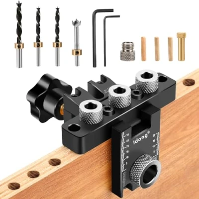 Immagine di 8/10/15mm Dima per Fori a Tasca,3 in 1 Tasselli Legno, Kit Di guida trapano con Clip Posizionamento Regolabile (nero Tasca)