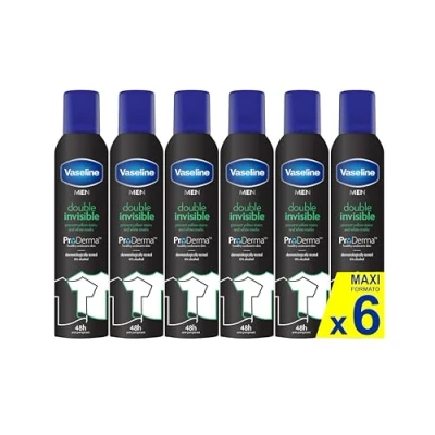 Immagine di Vaseline Double Invisible (Uomo) Pro derma Spray Antitraspirante 250 Ml Protezione dal sudore 48h e Freschezza di lunga durata PACCO DA 6