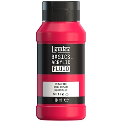 Immagine di LIQUITEX 8870390 Basics Fluid, pitura acrilica di consistenza fluida, asciugatura rapida, resistente alla luce, impermeabile, a base d&#039;acqua, flacone da 118 ml, Rosso Primario