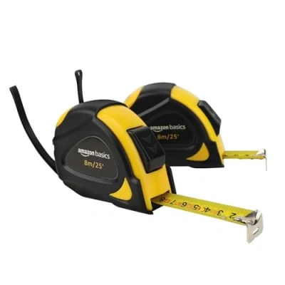 Immagine di Amazon Basics metro per misurazione, autobloccante, 8 m, con scala di precisione MID, confezione da 2, Giallo