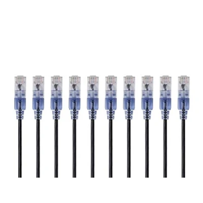 Immagine di Monoprice Cavo patch Ethernet Cat6A, antigroviglio, RJ45, 550 Mhz, 10 G, UTP, filo di rame puro, 30 AWG, confezione da 10, 1,5 m, nero serie SlimRun