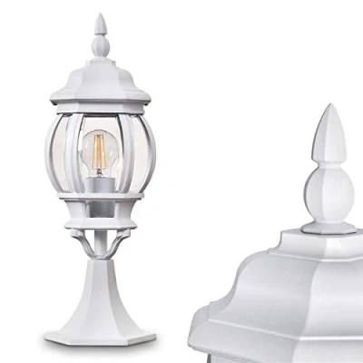 Immagine di lampada da esterno Lentua, con base in stile antico, fusione di alluminio bianco, luce percorso 50 cm, giardino retrò/vintage, E27, IP44, senza lampadina/e