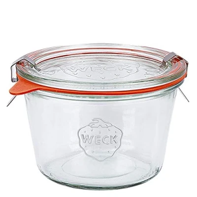 Immagine di WECK 6 vasetti in vetro da 370 ml (1/4 litri) con anello gomma e 2 mollette