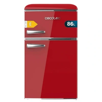 Immagine di Cecotec Mini Frigorifero Retro Bolero Coolmarket 2D Origin 86 Red E. Due Porte Rosso di 89,3cm Altezza e 48,7 Larghezza con Capacità 86L, Classe Energetica E, Led Interno Maniglia Cromata