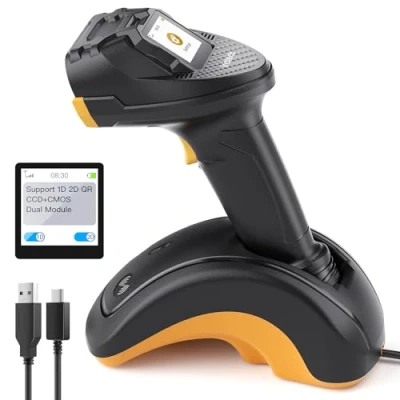 Immagine di Letto Codici Barcode Bluetooth Inateck, Lettore 2D 1D, QR, con Touchscreen e Base Intelligente,Doppi Moduli CMOS+CCD, Portata di Scansione più Ampia, Supporta app SDK, Pro 8