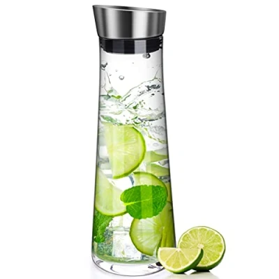 Immagine di Caraffa in Vetro,Bottiglie 1Litro, con coperchio, ideale per limonata, acqua e tè