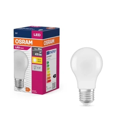 Immagine di OSRAM Valore a stella LED Classic A40 per socket E27, forma di pera, FR, 470 lumen, bianco caldo, 2700k, sostituzione lampadine da 40w convenzionali, non dimmerabile, 10 pacchetti