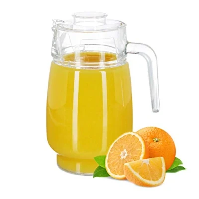 Immagine di Relaxdays Caraffa in Vetro con Coperchio, 1,3 l, Manico Comodo, Cristallo, Lavabile Lavastoviglie, Trasparente