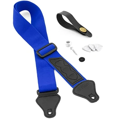 Immagine di TIGER Ukulele Strap Pack Include Cinghia, Cravatta per Il Collo, Bottone/Pin Terminale e 3 Plettri In Feltro Adatto Soprano, Concerto, Tenore Baritono Ukes, Blu