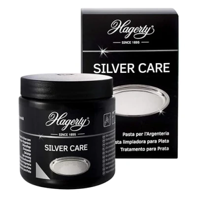 Immagine di Hagerty Silver Care Crema per argento 185g I Efficace lucidante pulizia &amp; cura di metallo argentato Detergente argenteria ossidata, piatti, vassoi Con spugna