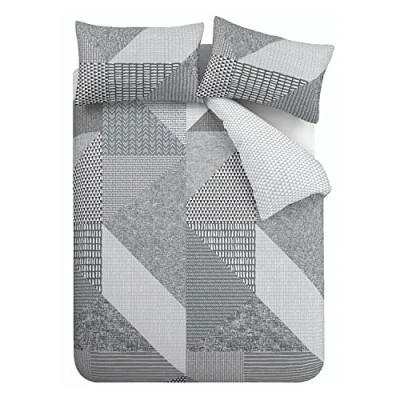 Immagine di Catherine Lansfield Larsson Geo Copripiumino, 52% Poliestere, 48% Cotone, Grigio, Set piumone 1 Piazza