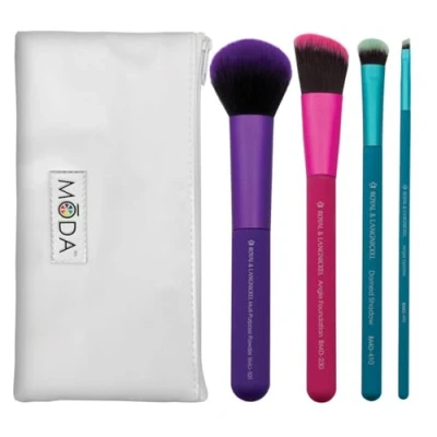 Immagine di Moda Royal &amp; Langnickel Set completo di 5 pennelli da trucco con astuccio, include polvere multiuso, fondotinta angolare, ombreggiatura bombata e angolari, multicolore