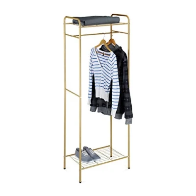 Immagine di Relaxdays Appendiabiti con Scarpiera, HxLxP 166 x 60,5 38 cm, Attaccapanni Metallo Ripiano Portascarpe, Marrone Chiaro