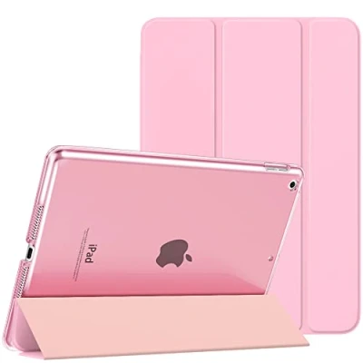 Immagine di MoKo Cover per Nuovo iPad 9 2021 / 8 2020 7 2019, 10.2 Case Ultra Sottile Leggero Custodia in Tri fold Auto Sveglia/Sonno con Retro Semi trasparente Rigido, Fiore Rosa