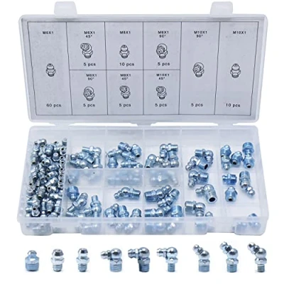 Immagine di CCLIFE Set di Ingrassatori Grasso Raccordo Assortimento M6 M8 M10,110 pezzi in Dritto e Angolato 45 90