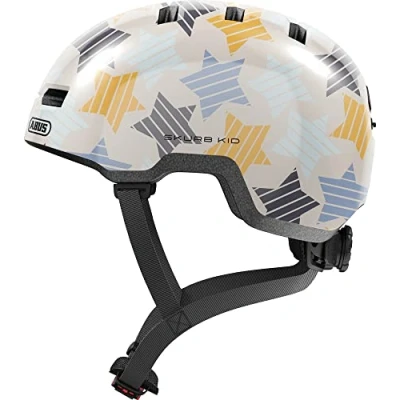 Immagine di ABUS casco per bambini Skurb Kid robusto da bici in look skater con spazio il codino e una varietà di disegni ragazze ragazzi grigio stelle, taglia S