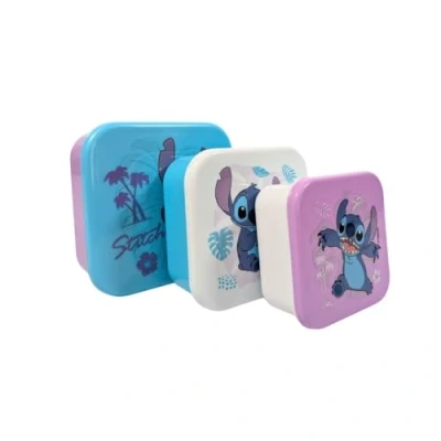 Immagine di My sweety pop Stitch Set di 3 scatole per merenda da pranzo impilabili 11,5 cm, bambini, asilo, scuola materna, scuola, vacanze viola/blu/bianco