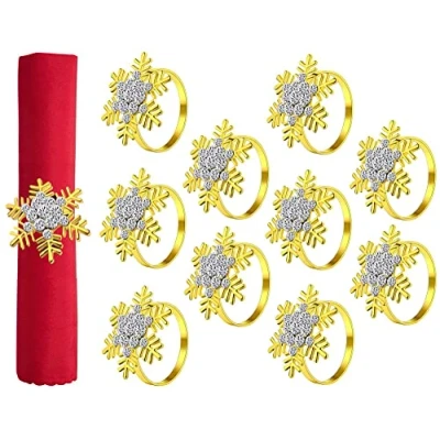 Immagine di KAHEIGN 10 Pezzi Portatovaglioli di Natale, Oro Fiocco Neve Fibbia per Tovaglioli Natale con Strass Pranzo Ringraziamento Tavolo Decorazione (4,5cm x 4,5cm)