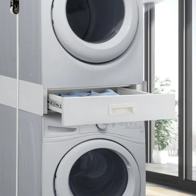 Immagine di [en.casa] Kit di Sovrapposizione per Lavatrice e Asciugatrice Set Congiunzione Accatastamento Elettrodomestici Supporto Universale con Cassetto Cinghia Fissaggio Bianco
