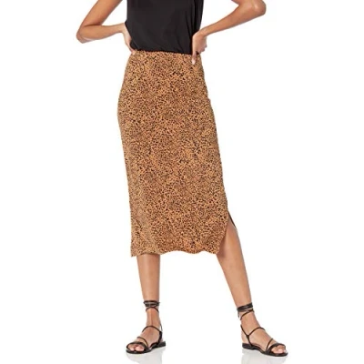 Immagine di Amazon Essentials Gonna Media in Maglia con Elastico Vita (Taglie Forti Disponibili) Donna, Cammello Scuro Leopardata, S