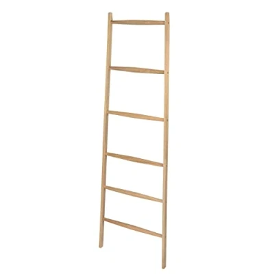 Immagine di WENKO Scala portasciugamani Acina, senza perforazione, in legno di acacia certificato ecologico FSC®, 6 barre e 2 ganci per asciugamani abiti, 55x170,5x21cm